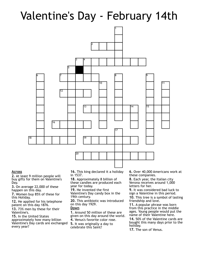 Valentine's Day - February 14th Crossword