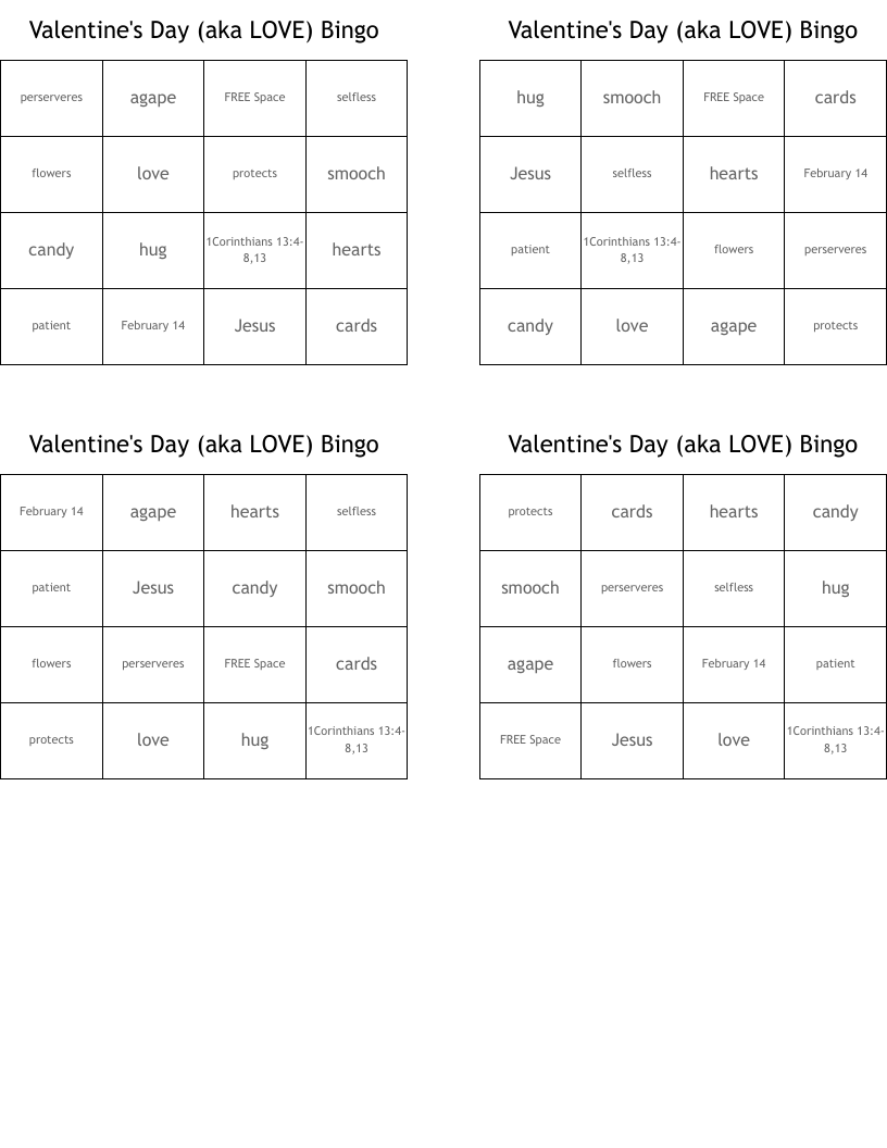 Valentine's Day (aka LOVE) Bingo