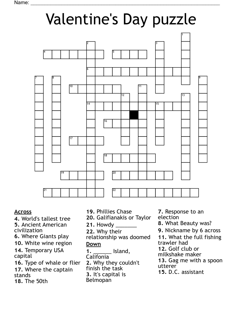 Valentine's Day puzzle Crossword