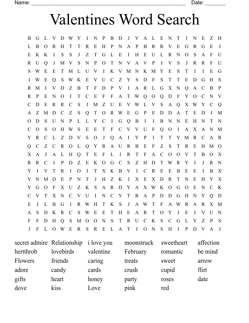 Valentines Word Search