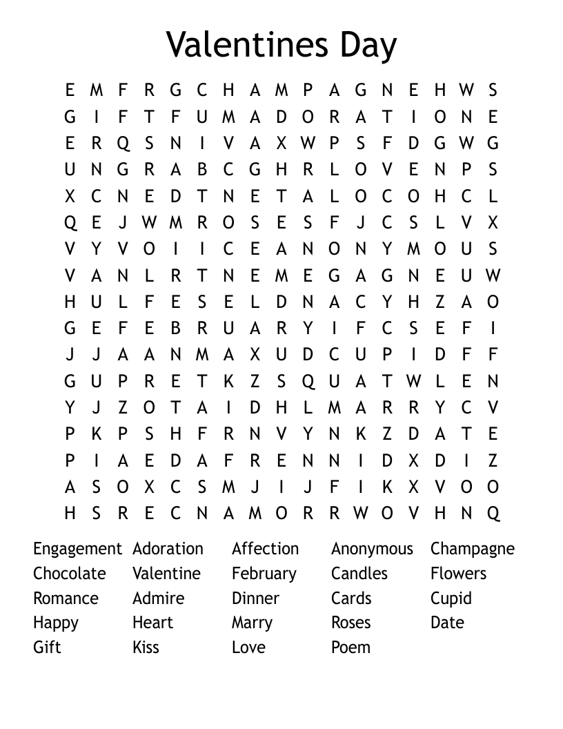 Valentines  Day Word Search