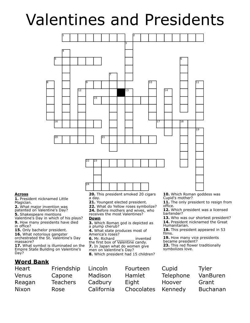 Valentines and Presidents Crossword