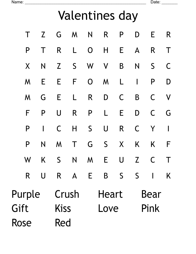 Valentines day Word Search