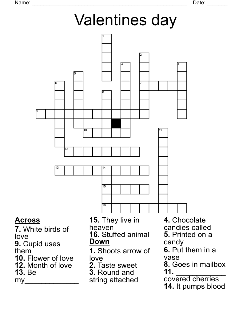 Valentines day Crossword