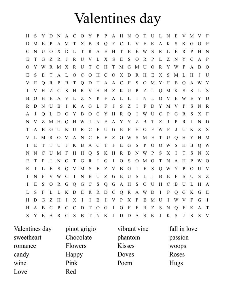 Valentines day  Word Search