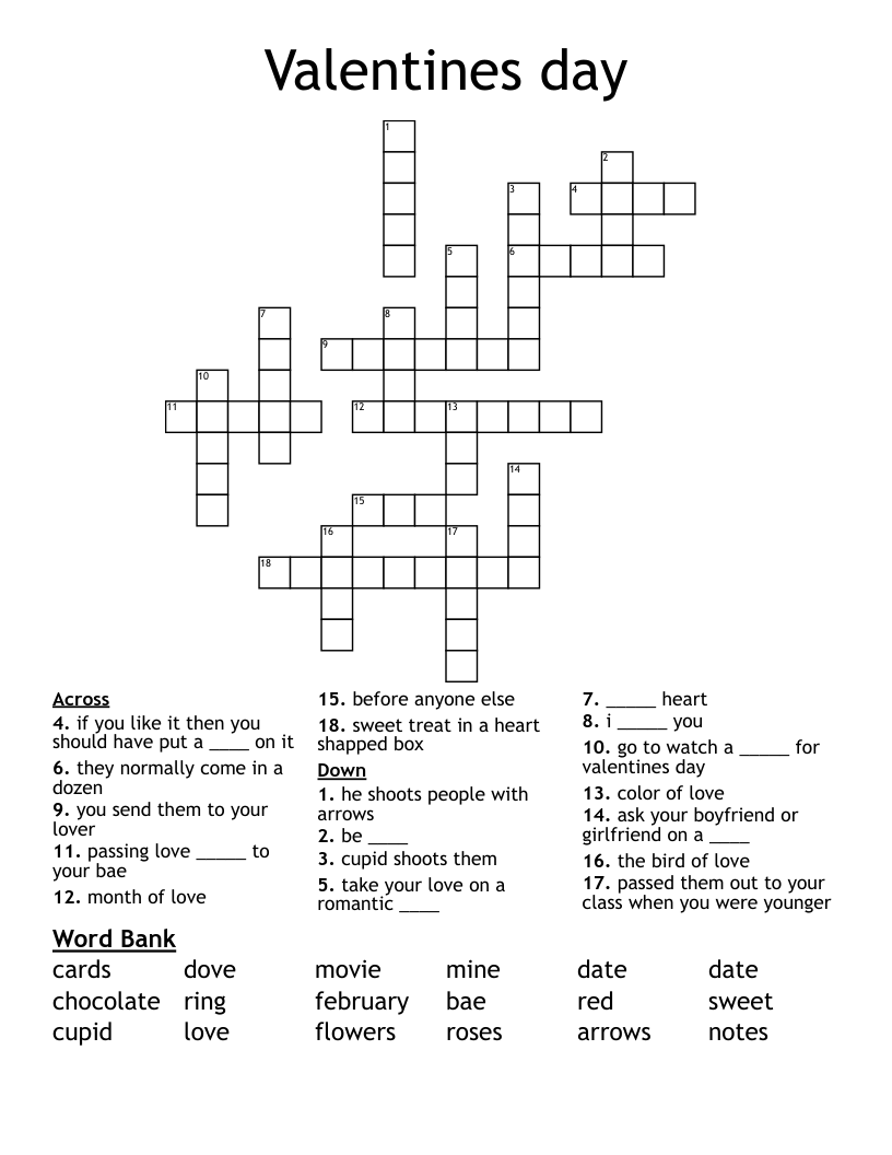 Valentines day  Crossword