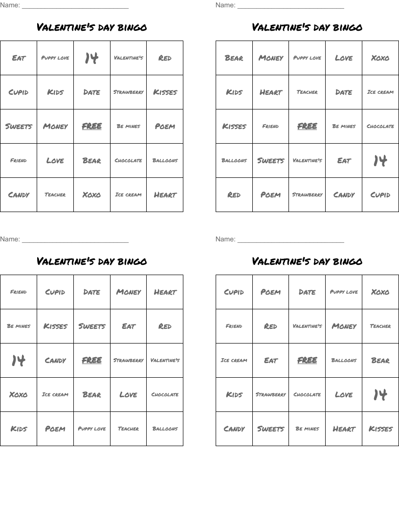 Valentine's day bingo