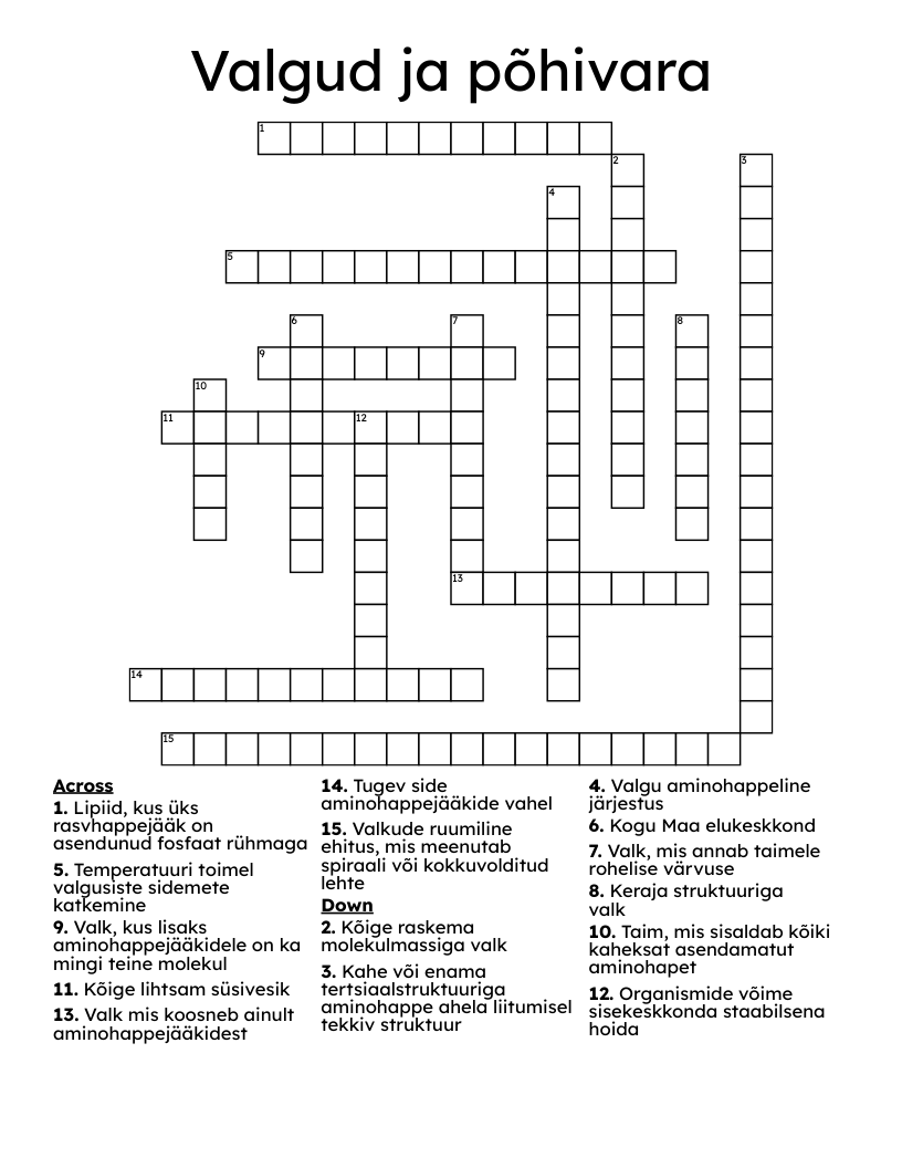 Valgud ja põhivara Crossword