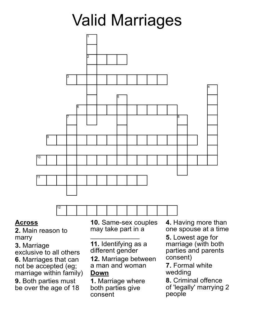 Valid Marriages Crossword