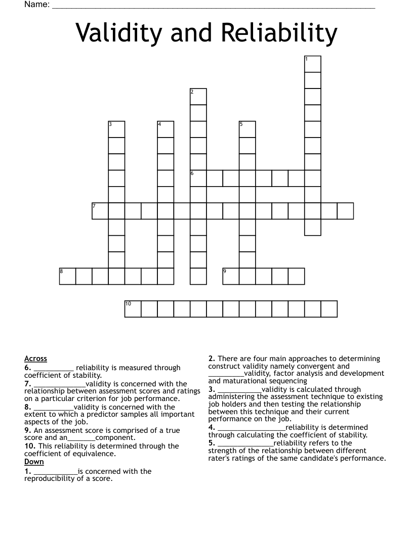Validity and Reliability Crossword