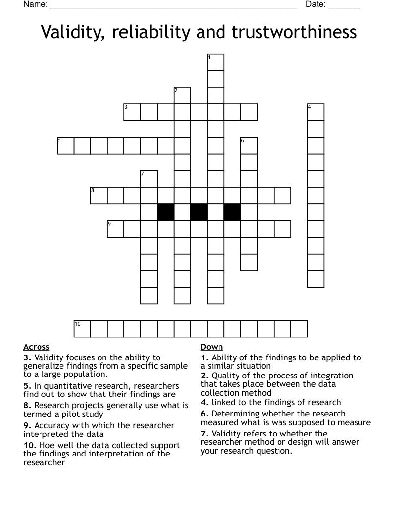 Validity, reliability and trustworthiness Crossword