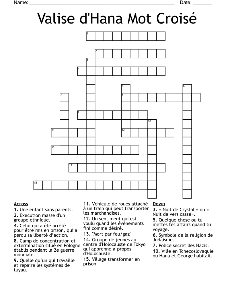 Valise d'Hana Mot Croisé Crossword