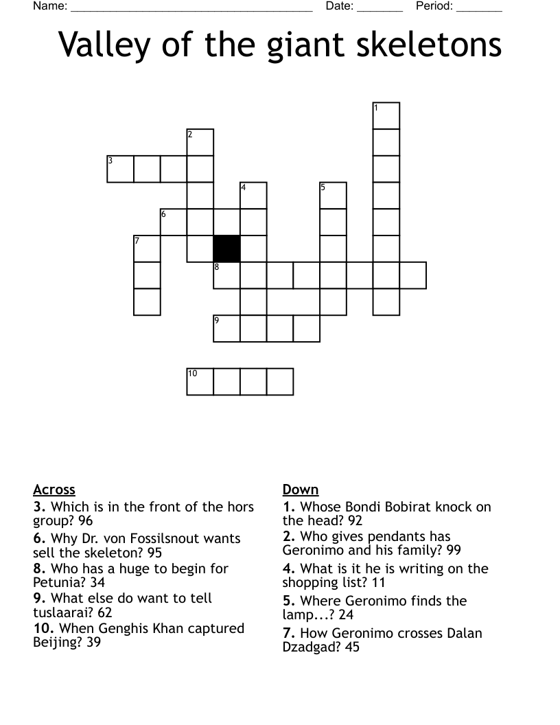 Valley of the giant skeletons Crossword