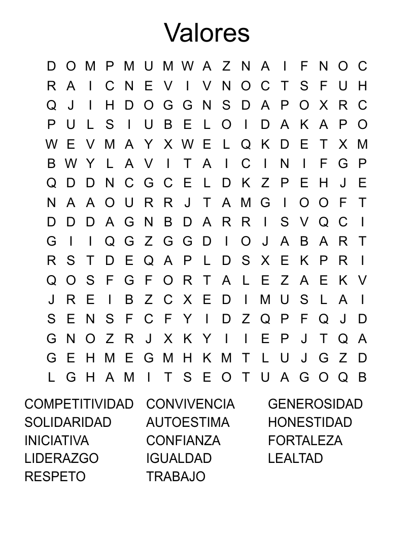 Valores Word Search