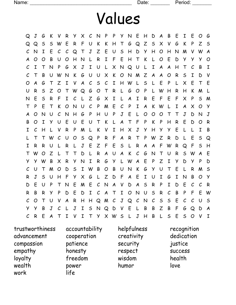 Values Word Search