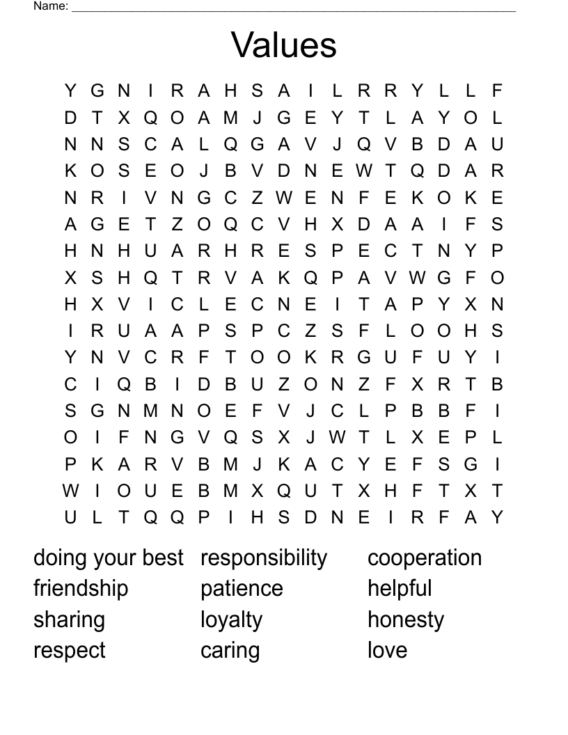 Values Word Search