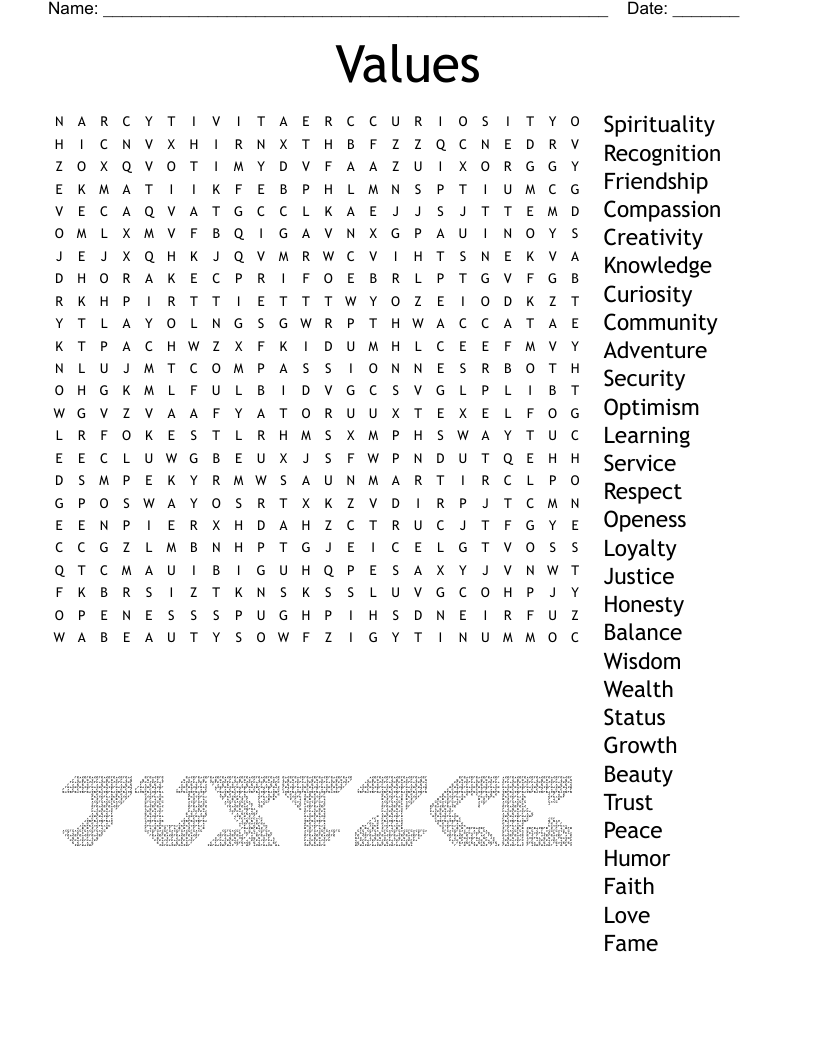Values Word Search