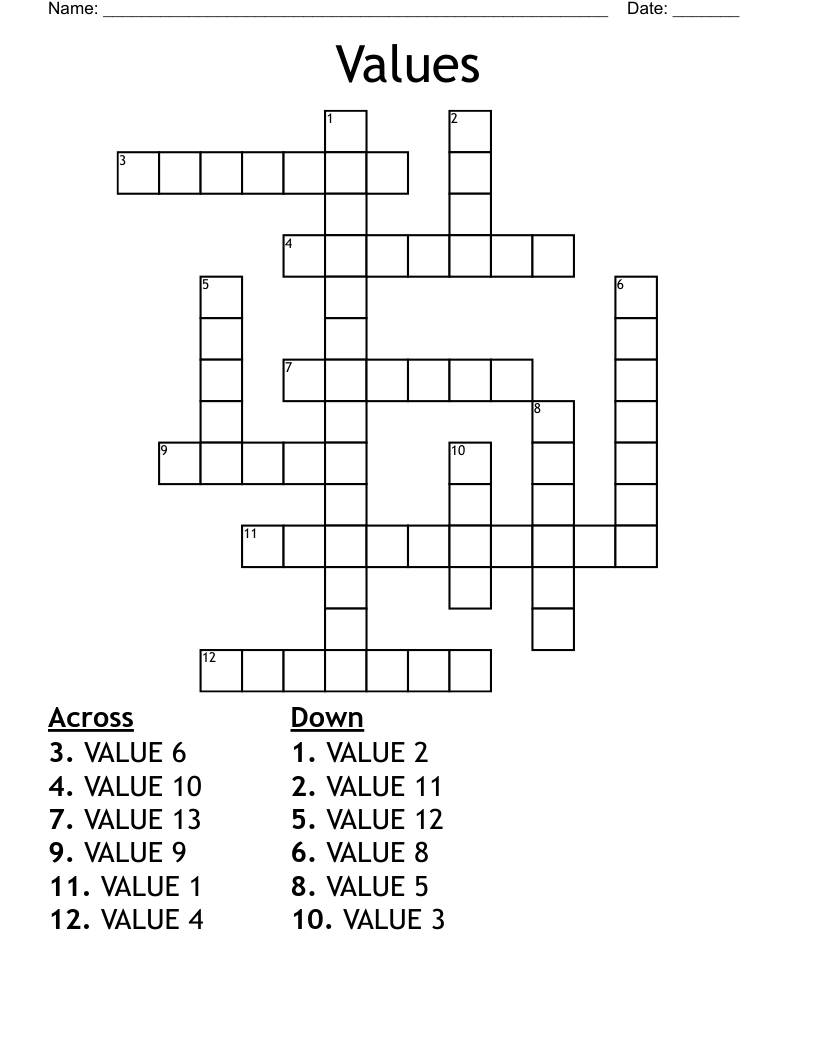 Values Crossword