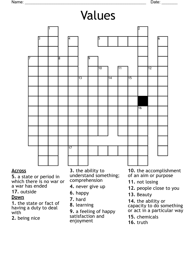 Values Crossword