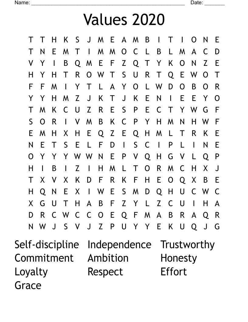 Values 2020 Word Search