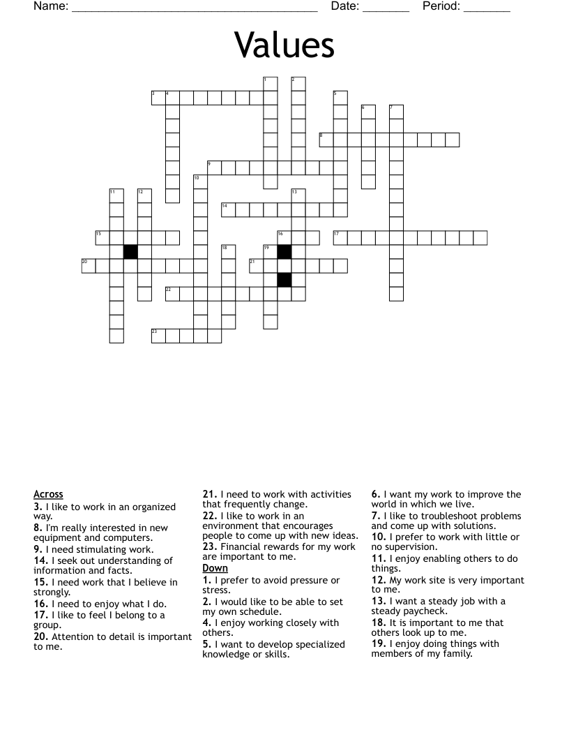 Values Crossword