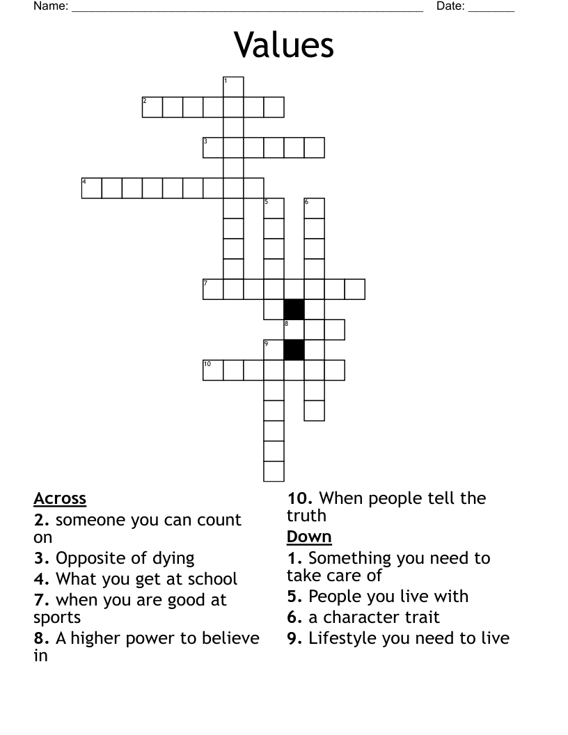 Values Crossword