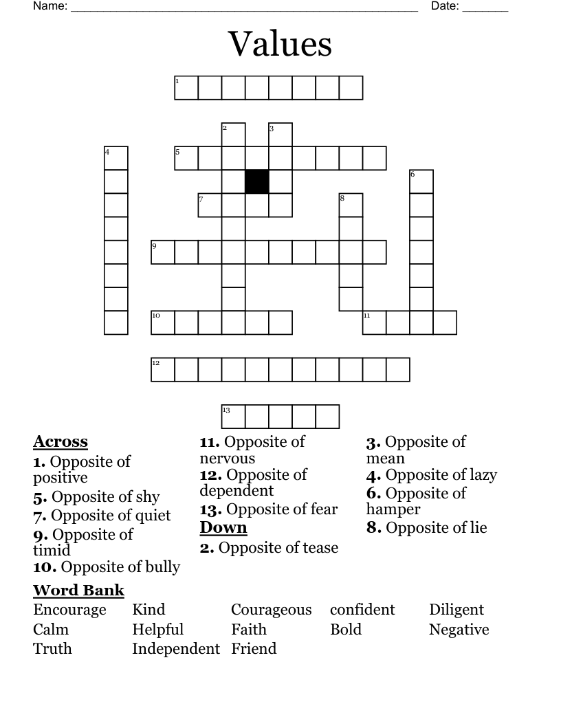 Values Crossword