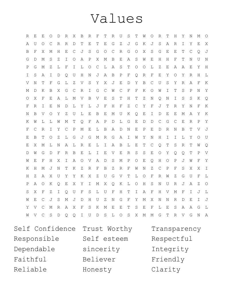 Values Word Search