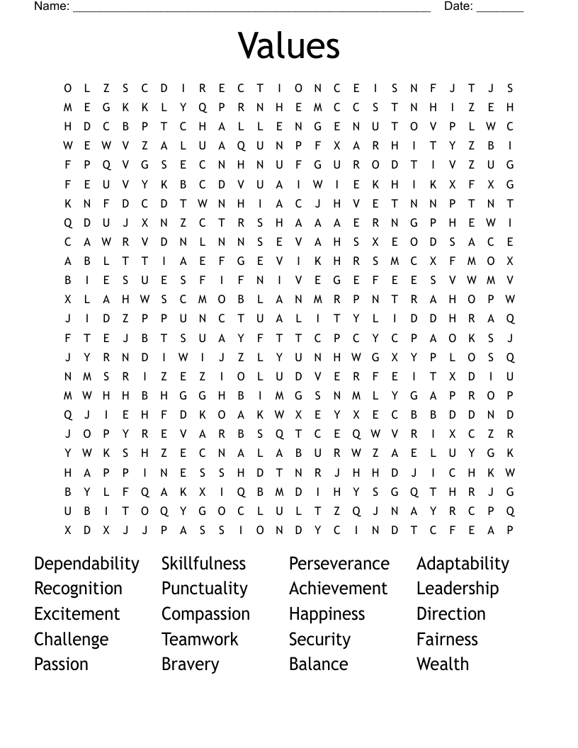 Values  Word Search
