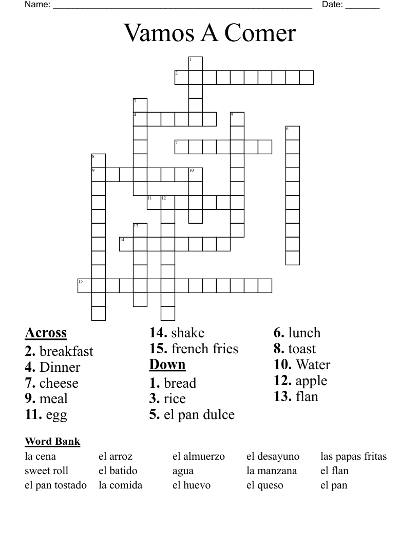 Vamos A Comer Crossword