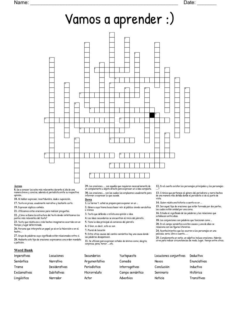 Vamos a aprender :) Crossword