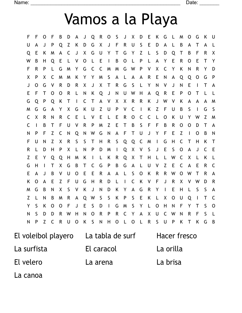 Vamos a la Playa Word Search