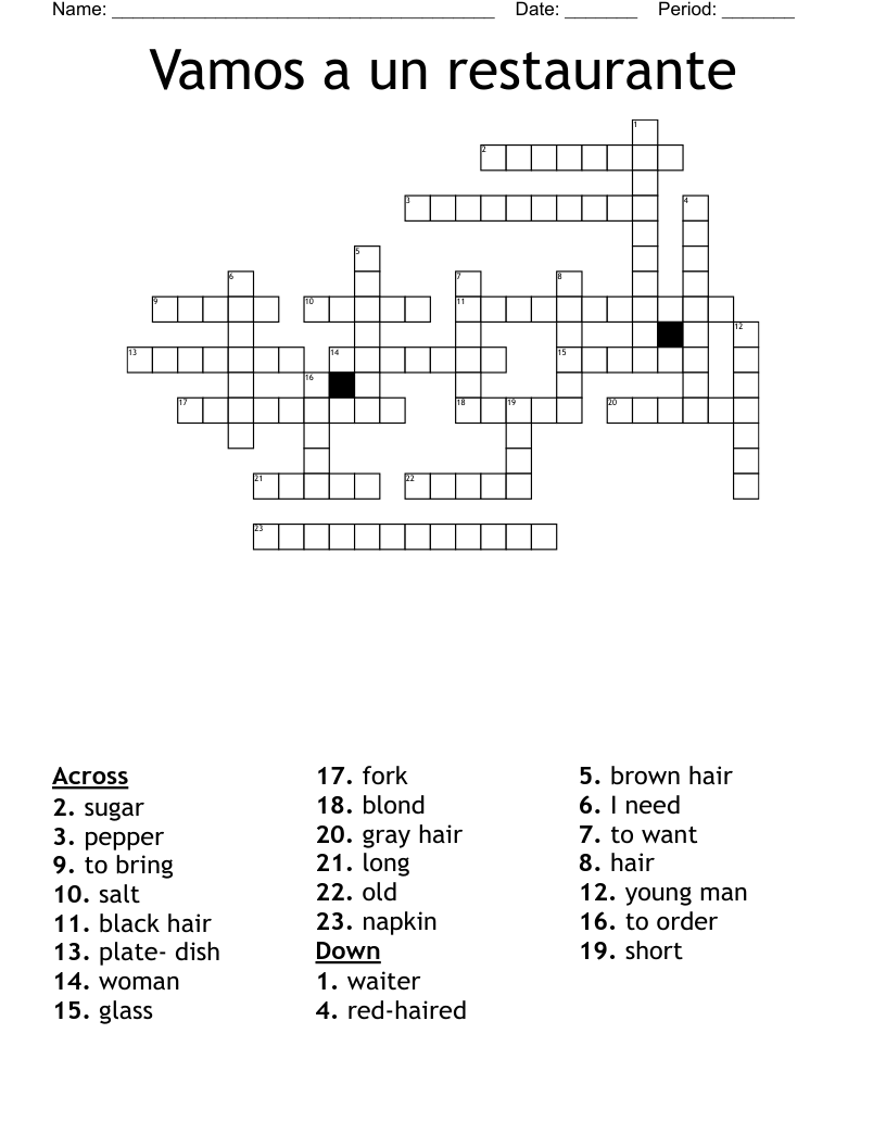 Vamos a un restaurante Crossword