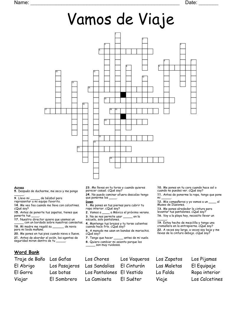 Vamos de Viaje Crossword