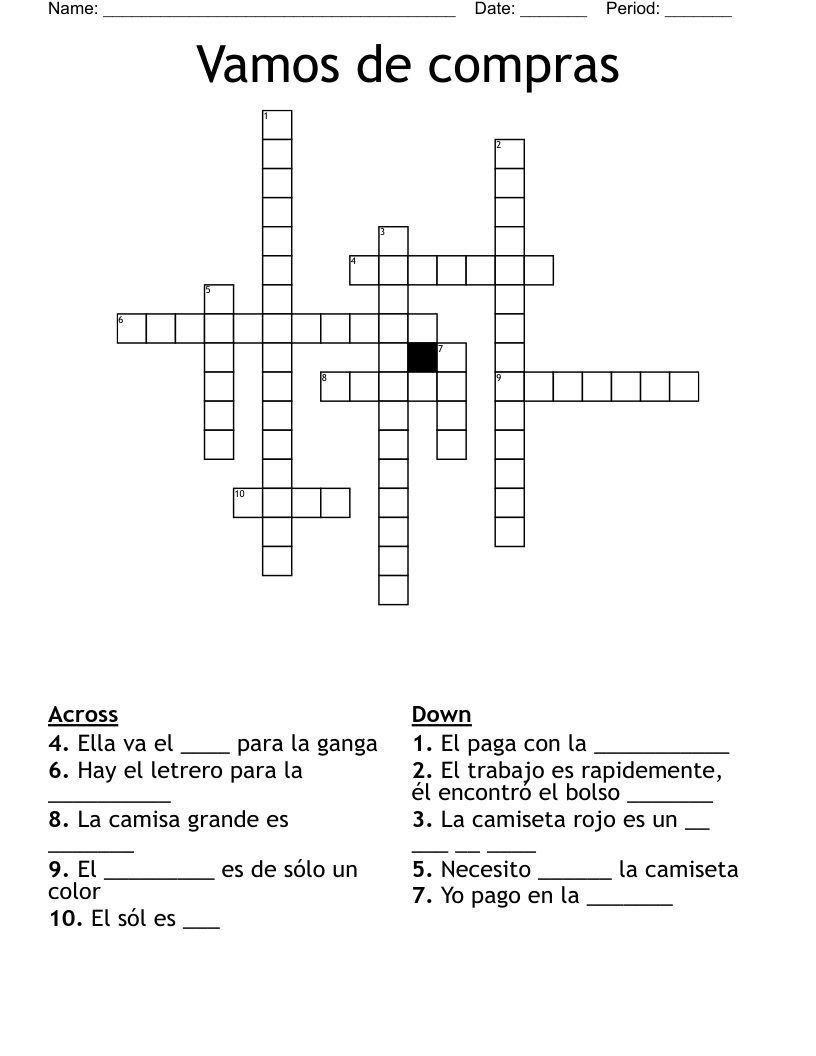 Vamos de compras Crossword