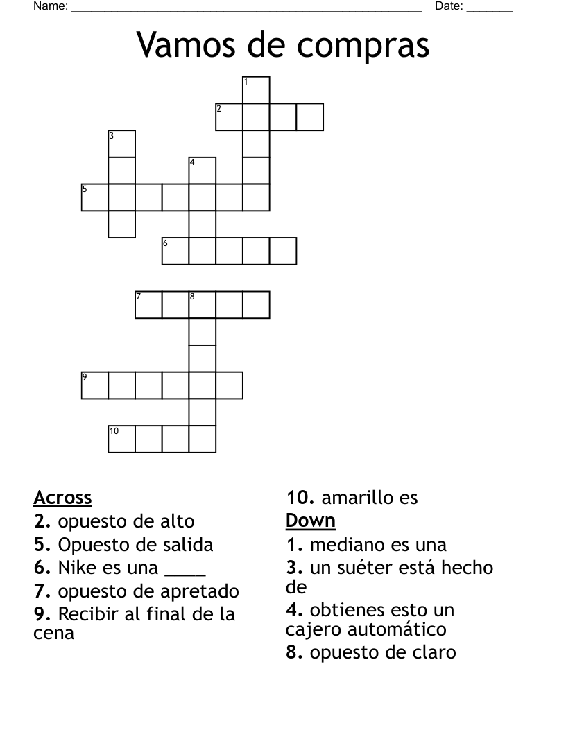 Vamos de compras  Crossword