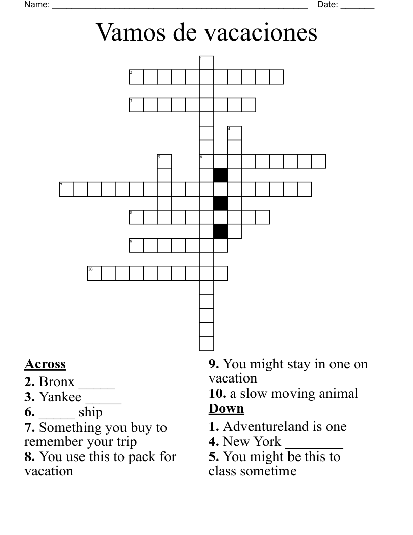 Vamos de vacaciones Crossword