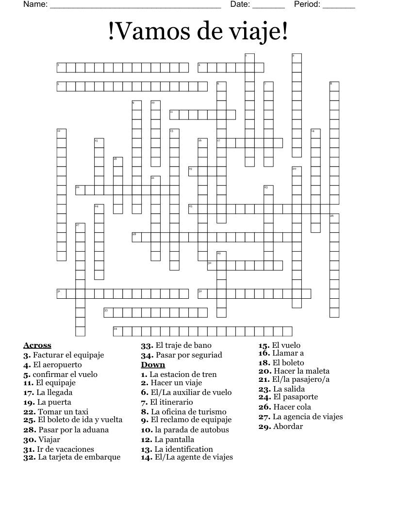 !Vamos de viaje! Crossword
