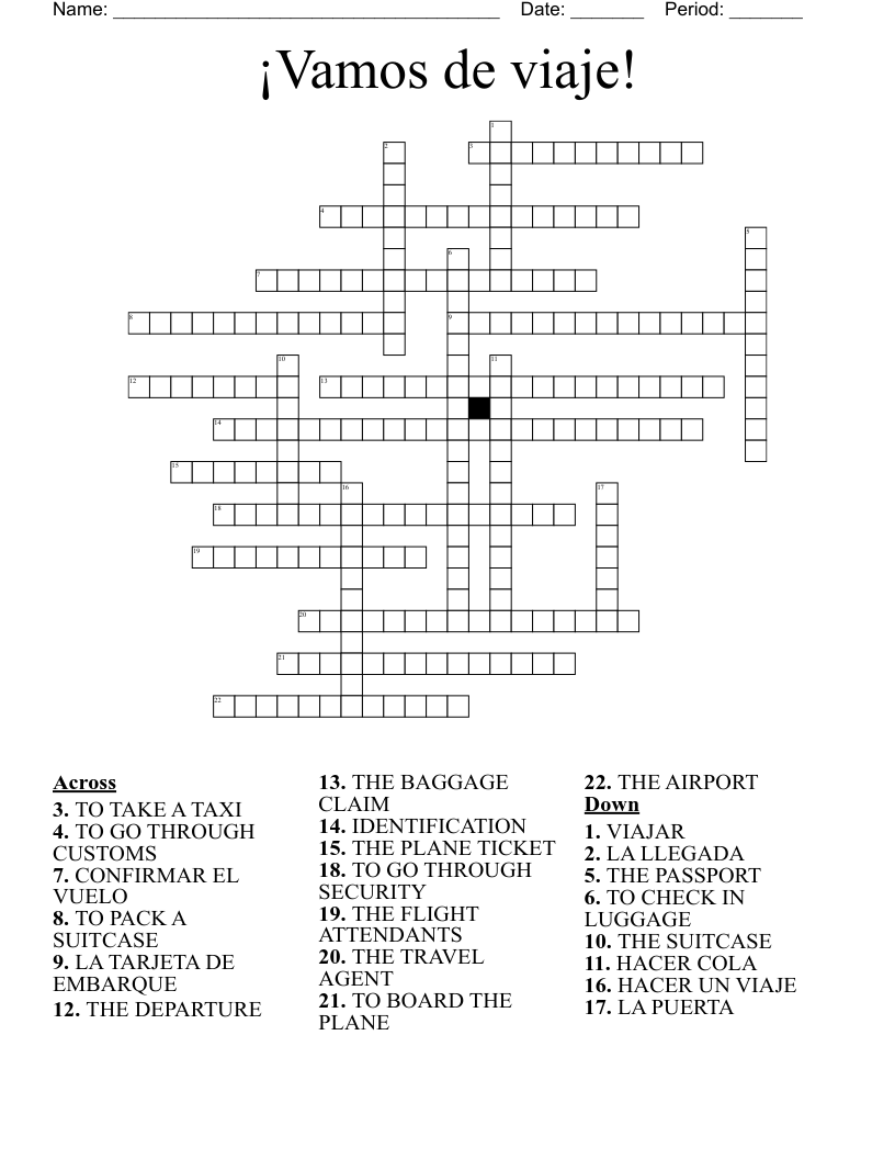 ¡Vamos de viaje! Crossword