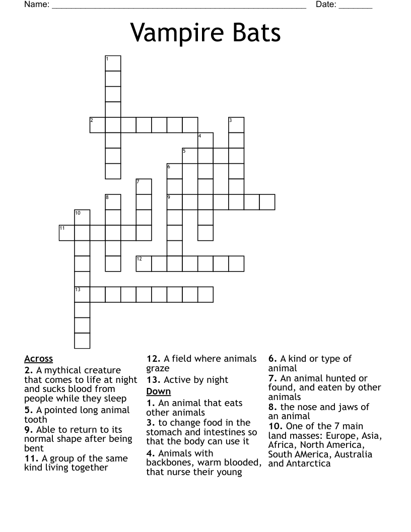 Vampire Bats Crossword