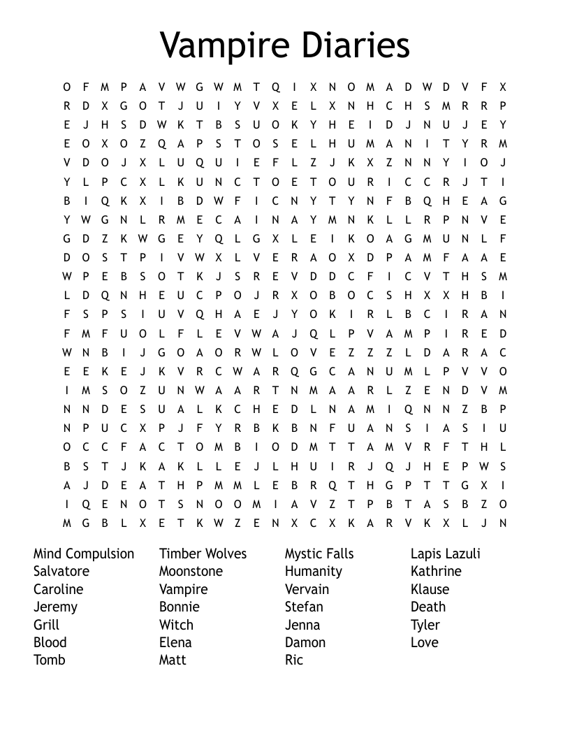Vampire Diaries Word Search