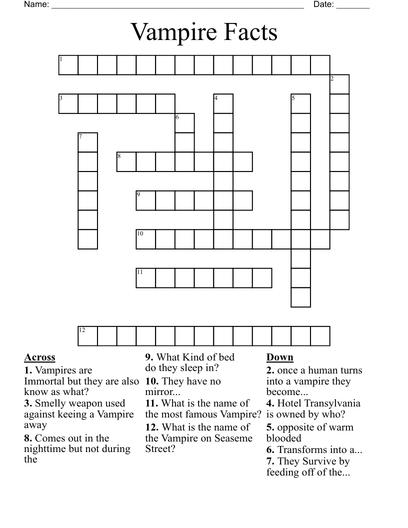 Vampire Facts Crossword
