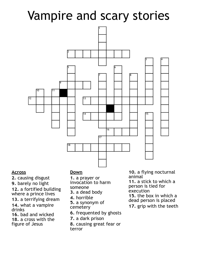 Vampire and scary stories Crossword
