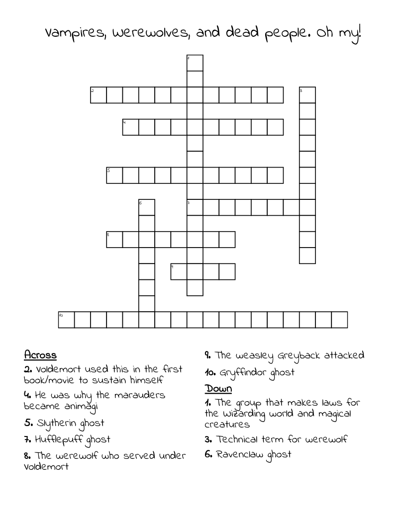 Vampires,  Werewolves, and dead people. Oh my! Crossword
