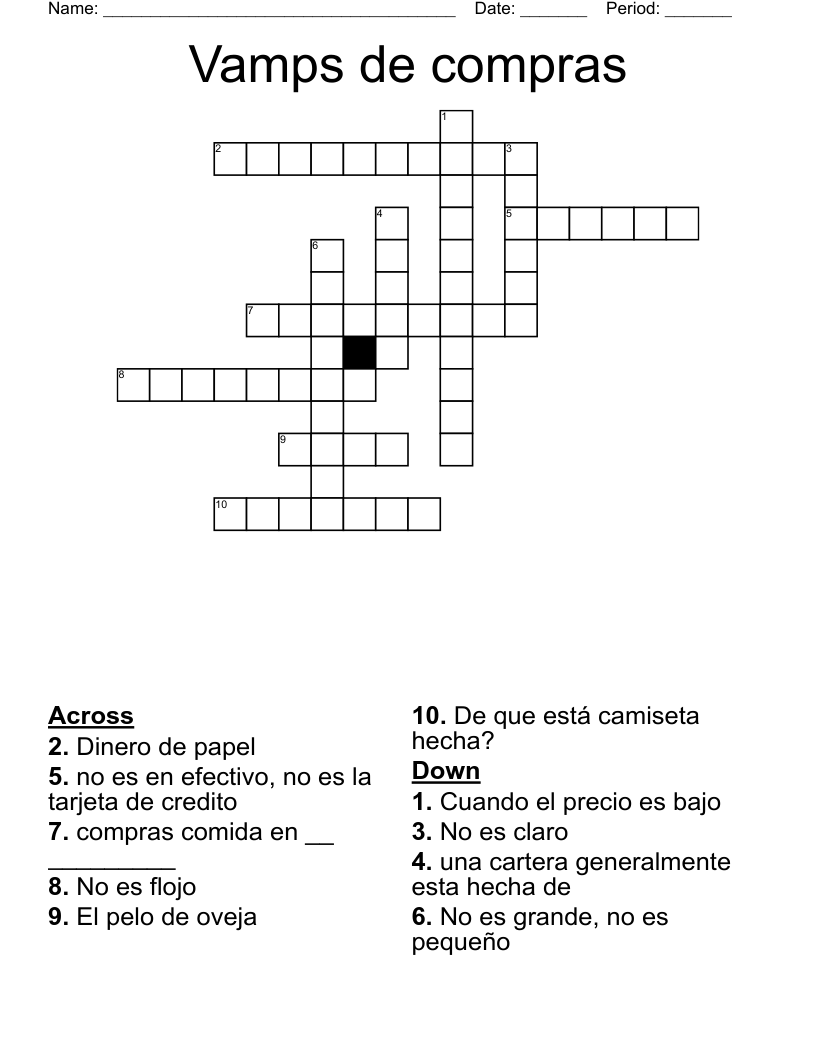 Vamps de compras  Crossword