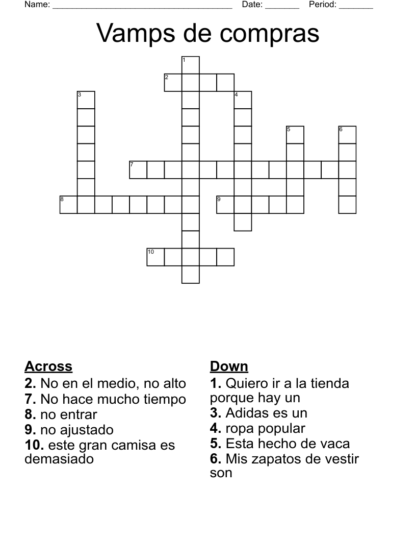 Vamps de compras  Crossword