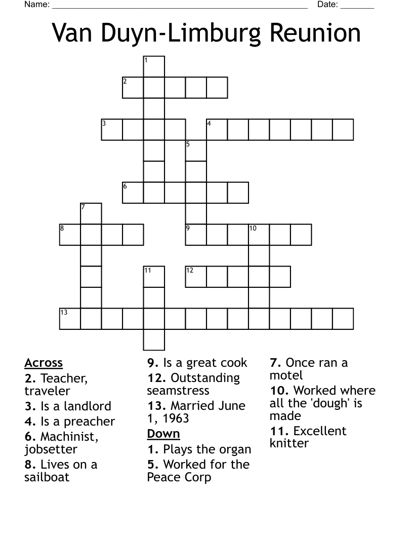 Van Duyn-Limburg Reunion Crossword