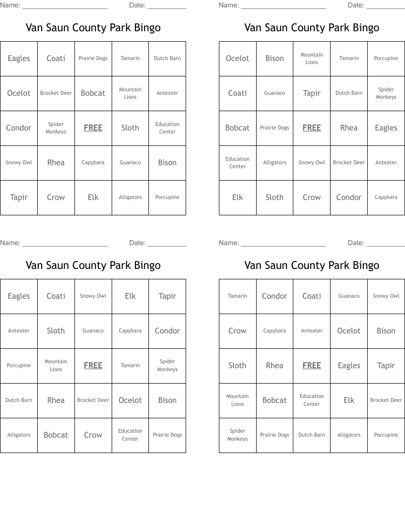 Van Saun County Park Bingo