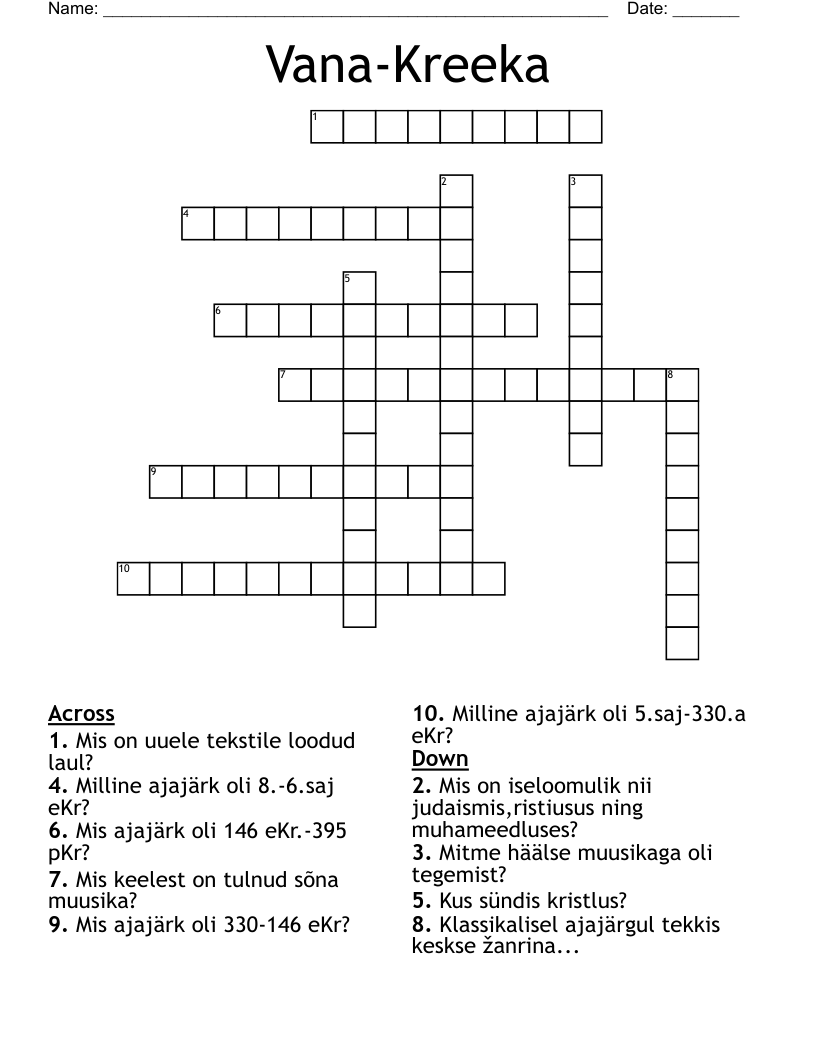 Vana-Kreeka Crossword