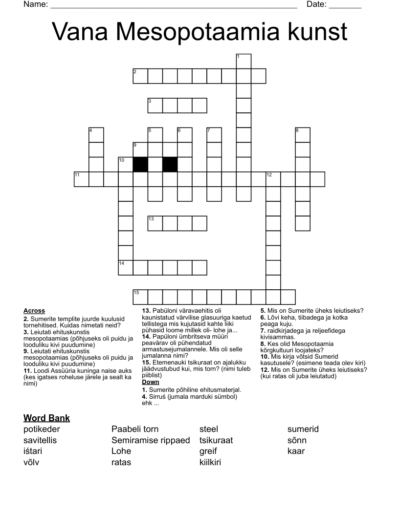 Vana Mesopotaamia kunst Crossword